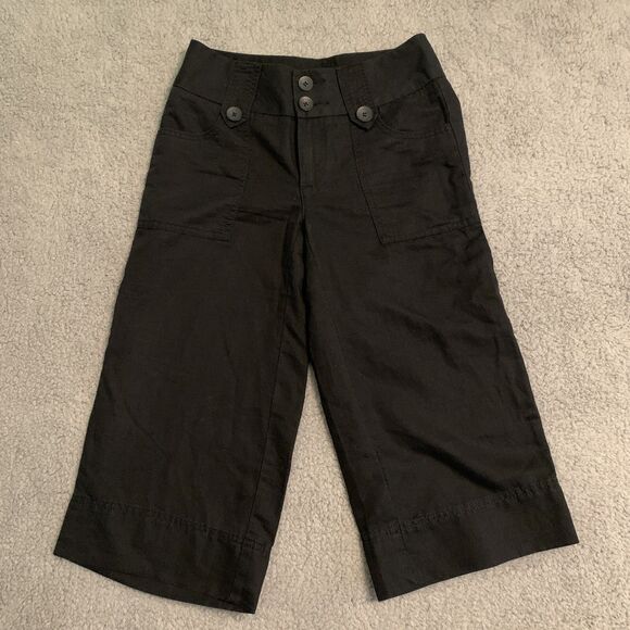 Hinge Womens Size 0 Wide leg Linen Cotton Pockets Capri Pants Skater - Picture 1 of 7